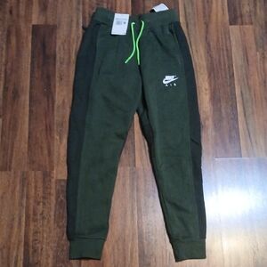 Nike Olive Green Joggers with Dark Side Panels and Neon Drawcord